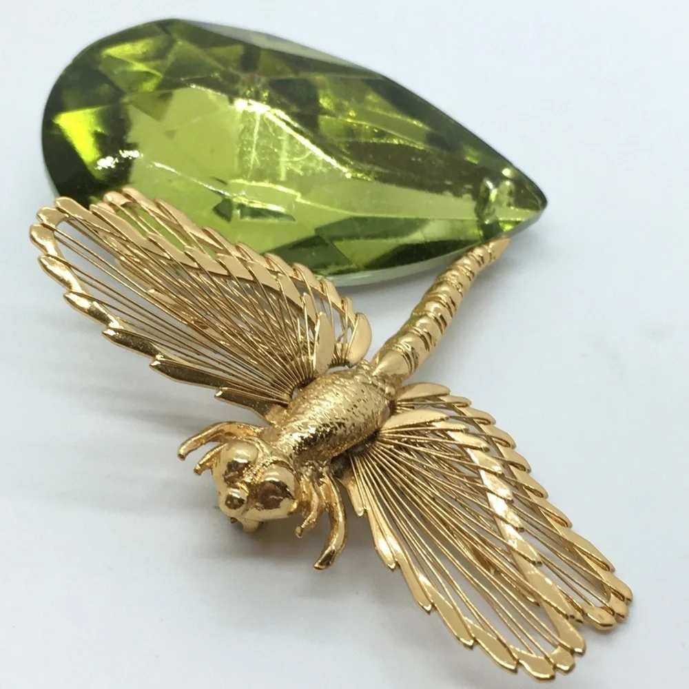 MONET Gold Tone Dragonfly Brooch Vintage
